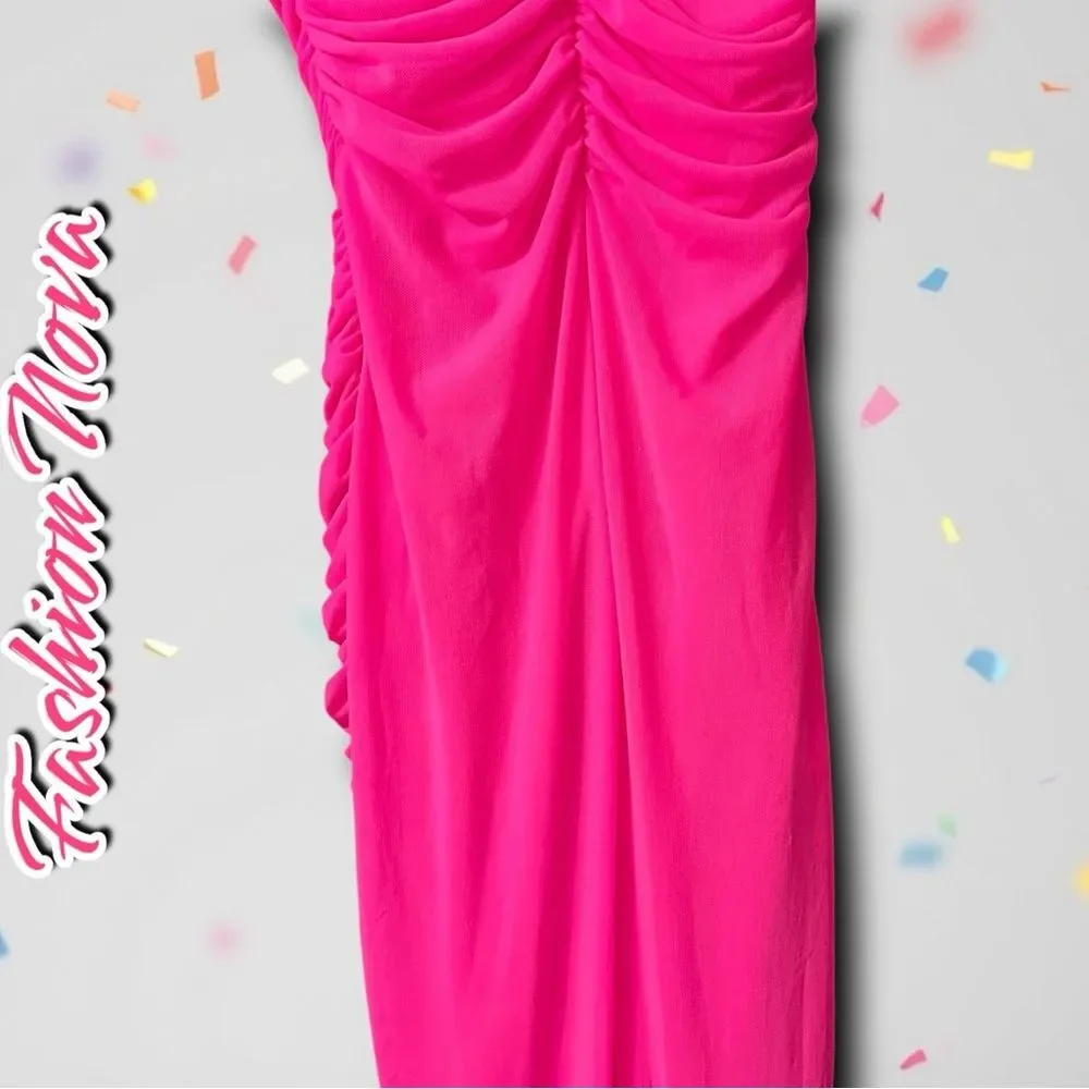 Preowned Fashion Nova Elle Mesh Midi Dress – Neon Pink - XS - Picture 13 of 13